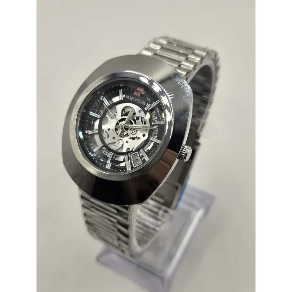 VA VA VOOM STAINLESS STEEL  37MM MEN'S SKELETON WATCH. NEW WITH TAGS